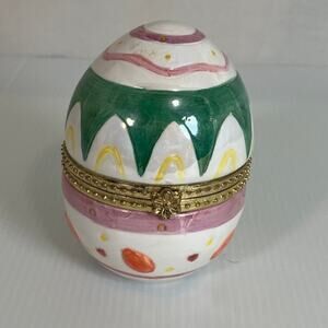 Easter Fun Collection Vintage Ceramic Metal Hinged Clasp Easter Egg Trinket Box